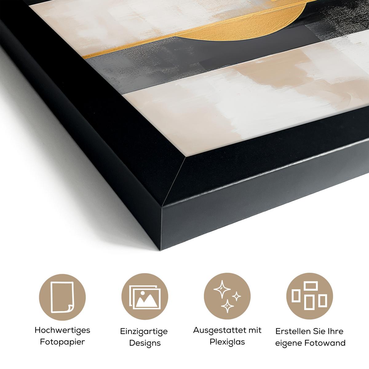POSTER MIT RAHMENGERAHMTES BILD Abstrakt - Gold - Silber - Formen - Ästhetisch - Modern 40x30 cm - Goldfarben, Papier (40/30cm) - MuchoWow
