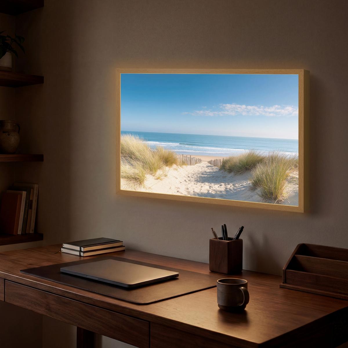 WANDLEUCHTE MIT AKKU Strand - Meer - Düne - Sand - Sommer 60x40 cm - Sandfarben, Holzwerkstoff (60/40/8cm) - OnlyWow