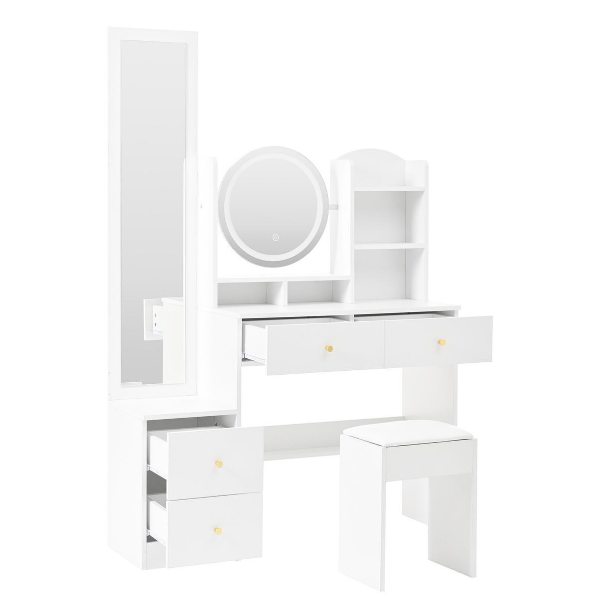 SCHMINKTISCH mit Hocker Weiß 109/36/164 CM - Weiß, Glas/Holzwerkstoff (36/164/109cm) - Urban Meuble