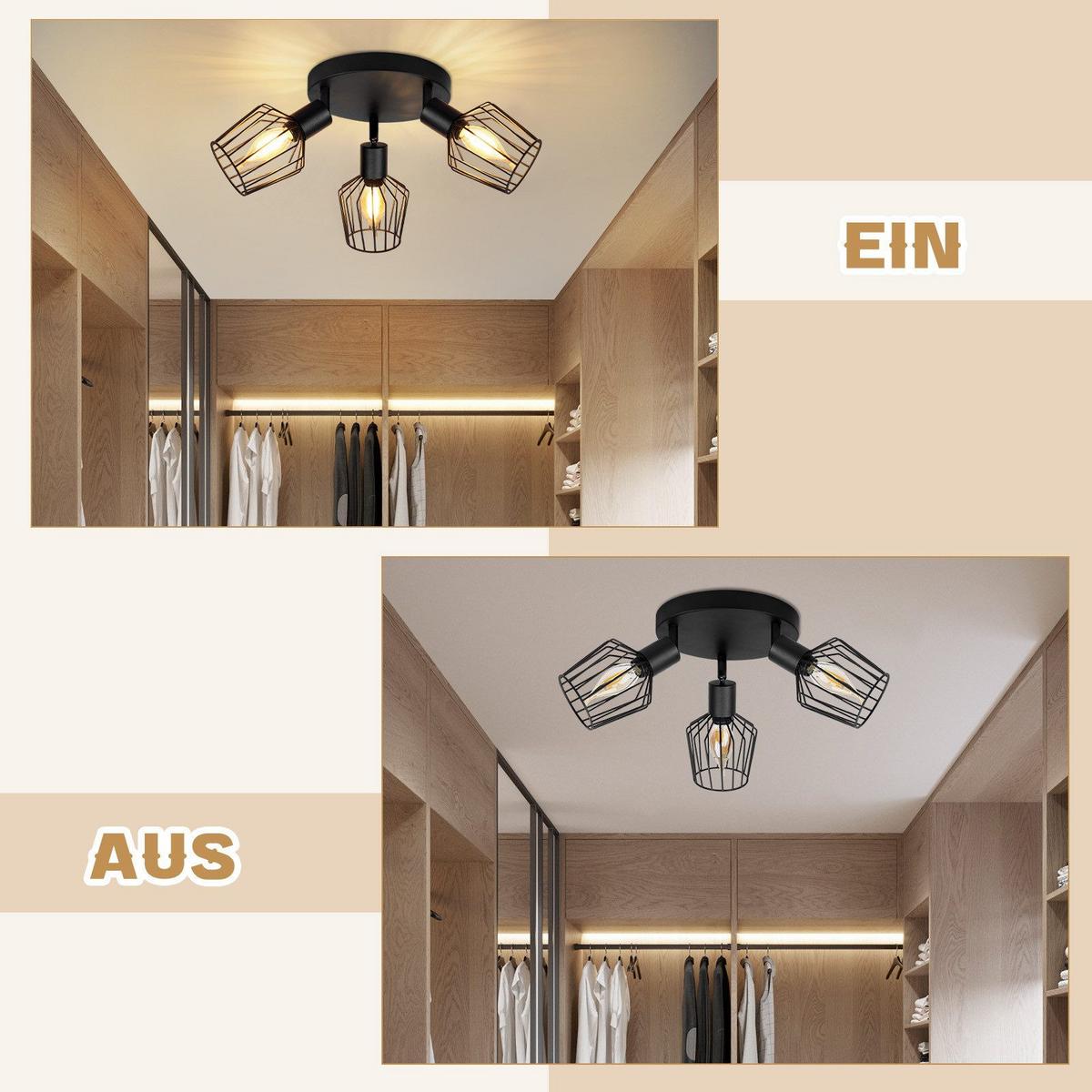 DECKENSTRAHLER Stella 3-flammig 20/20/10 cm - Schwarz, Metall (20/20/10cm) - Nettlife