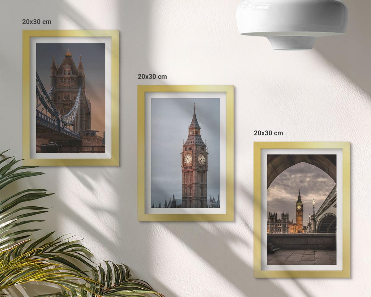BILDER SET 3er Set - 20x30 cm Goldrahmen - London Bridge Big Ben Uhr - Goldfarben, Kunststoff (20/30cm) - TULUP