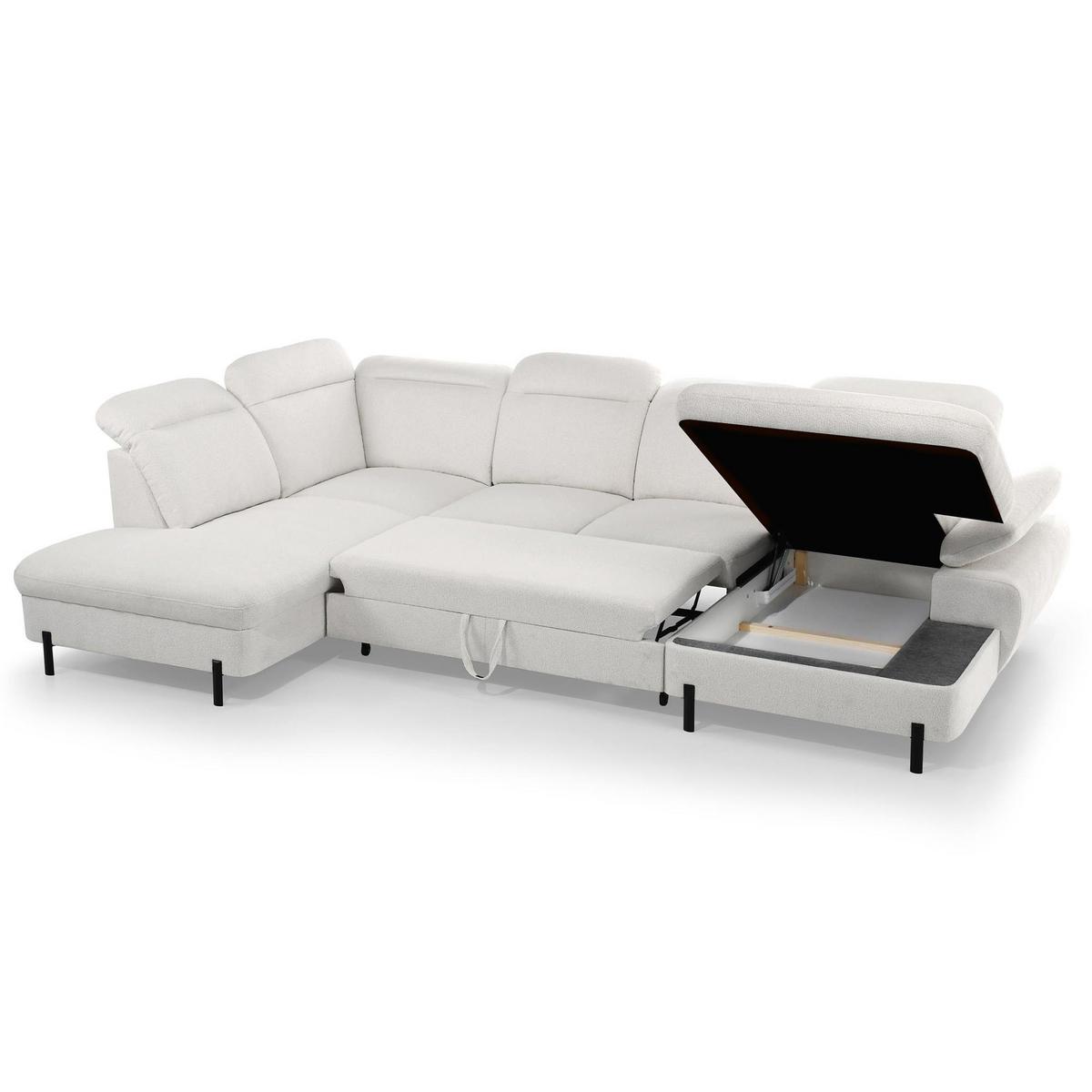 WOHNLANDSCHAFT Sora U mit Schlaffunktion und verstellbarer Sitztiefe, Kopfstützen und Armlehne, 365 cm, Hellbeige, Rechts - Beige/Schwarz, Textil (365/107/235cm) - Beautysofa