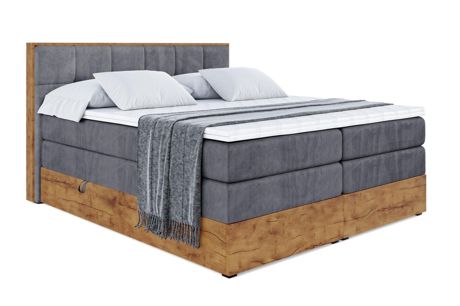 BOXSPRINGBETT mit Matratze H3|H4 und Lattenrost - LOLLI7 KING-140x200 - Dunkelgrau Casablanca - Dunkelgrau, Holzwerkstoff (140/200cm) - ALTDECOR