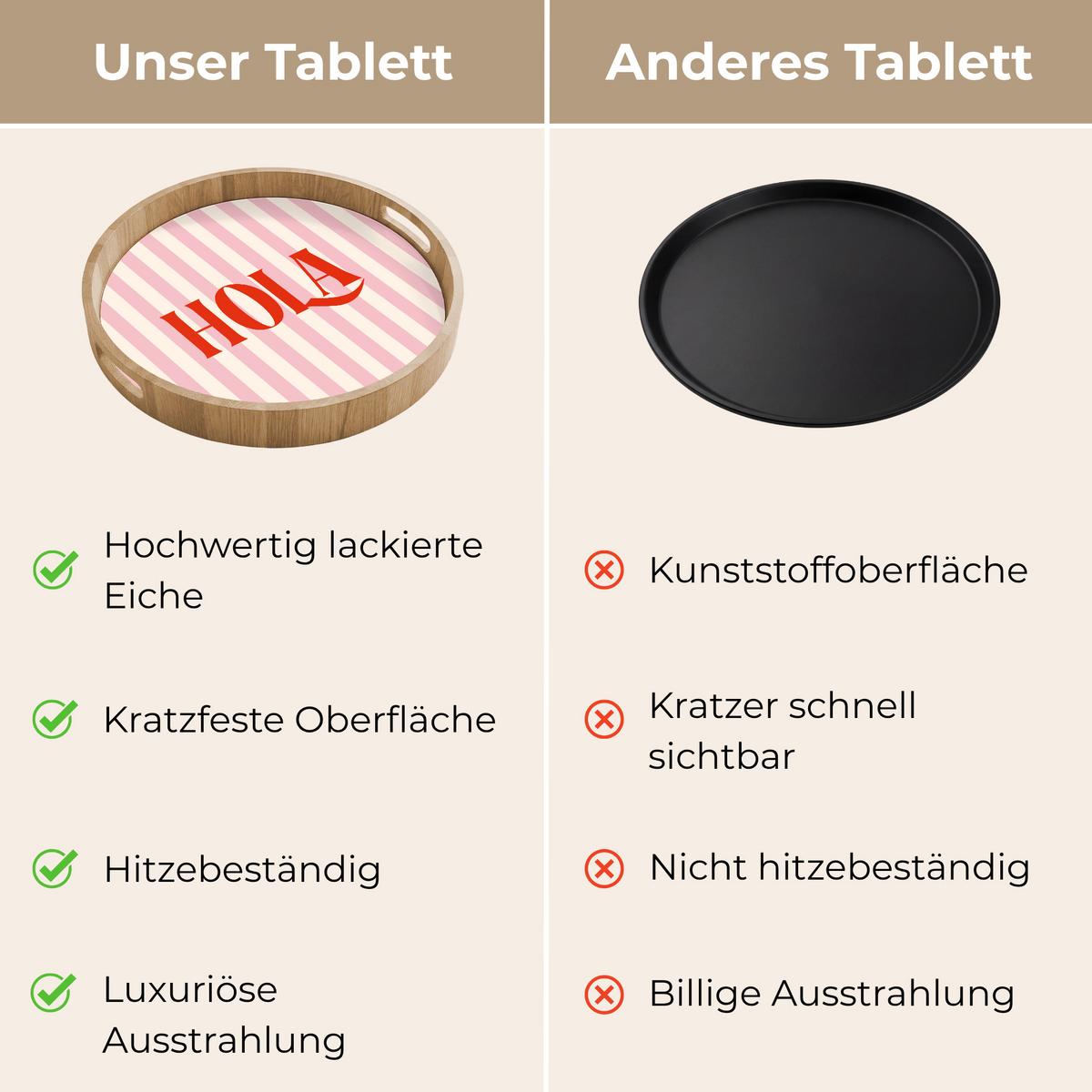 TABLETT Hola - Zitat - Streifen - Pastell - Rosa - Rot - Weiß 40x40 cm - Rosa, Holz (40/5/5cm) - OnlyWow