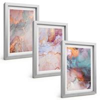 BILDER SET 3er Set - 20x30 cm Silberner Rahmen - Abstrakte Pastellmuster - Silberfarben, Kunststoff (20/30cm) - TULUP