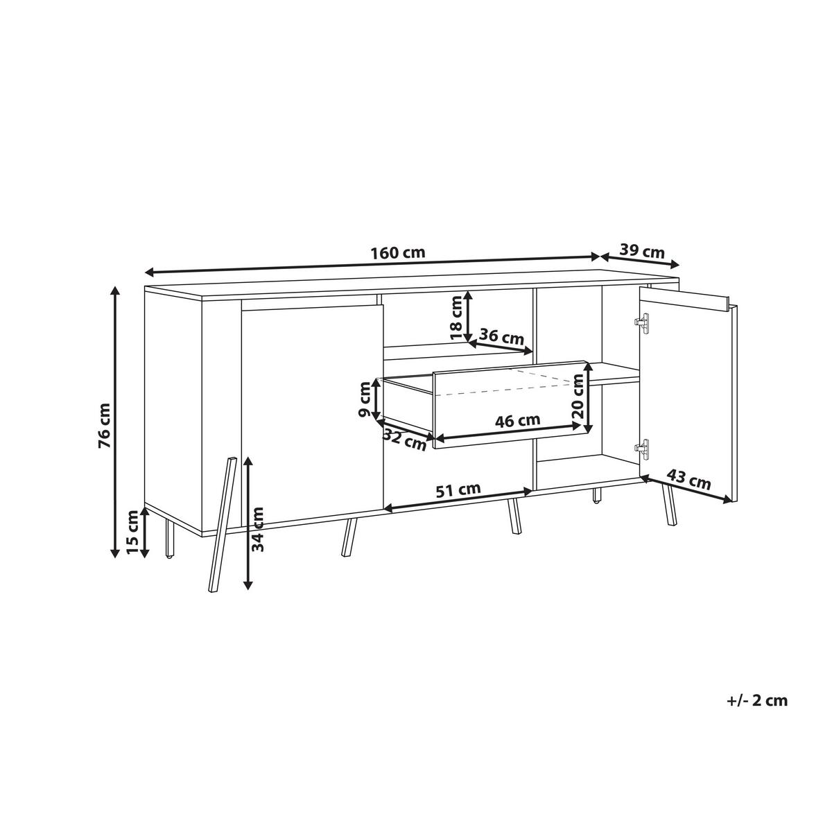 SIDEBOARD mit 2 Türen Weiß Blackpool - Weiß, Holzwerkstoff (160/76/39cm) - Beliani