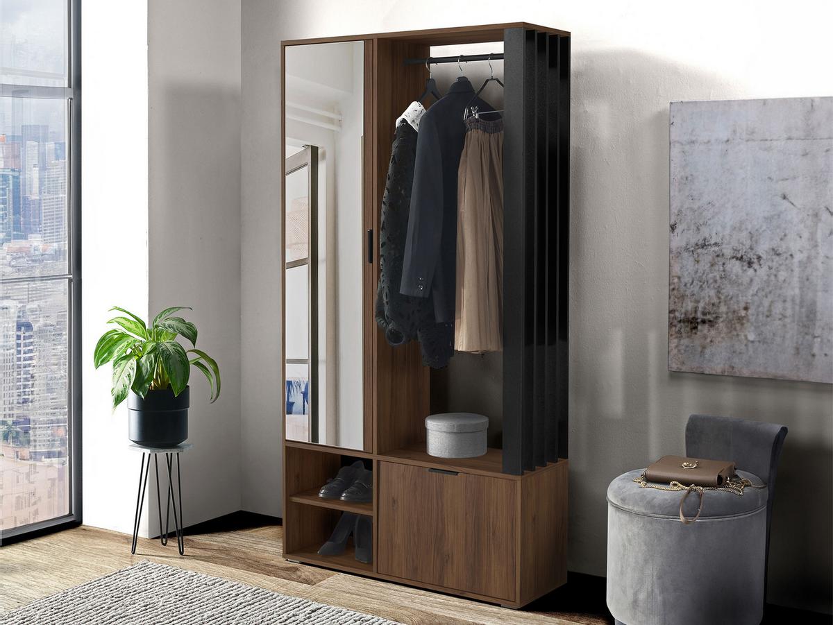 GARDEROBE Milo - Nussbaumfarben/Schwarz, Holzwerkstoff/Kunststoff (100/190/33cm) - MIRJAN24