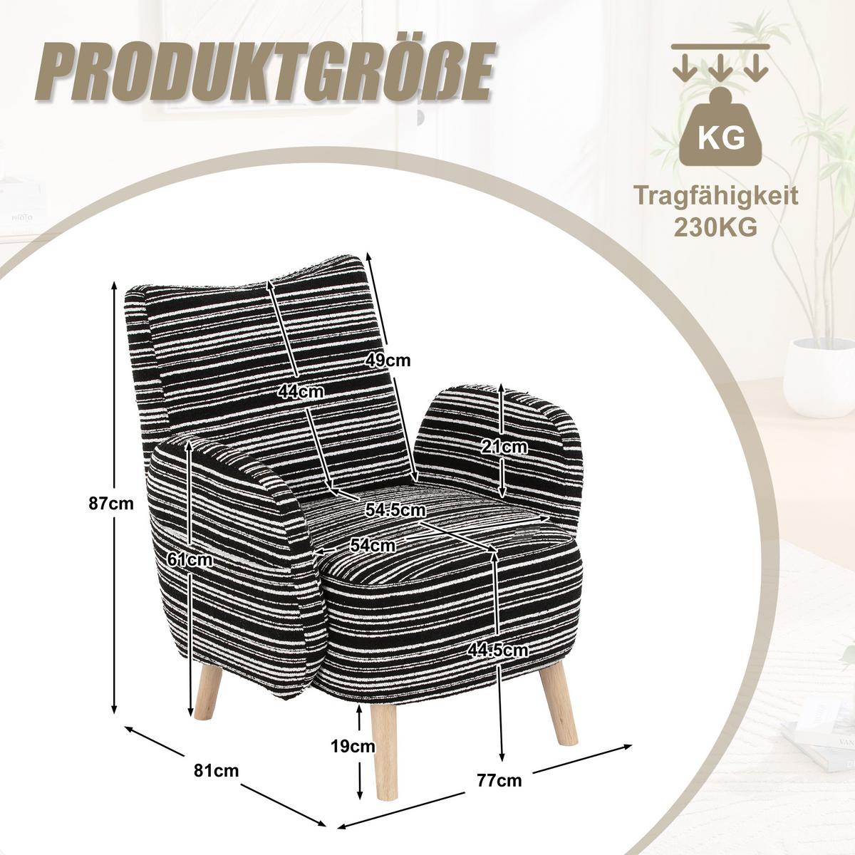 SESSEL boucle stoff modern mit seitentasche holzbeine - Schwarz, Textil (77/87/81cm) - Urban Meuble