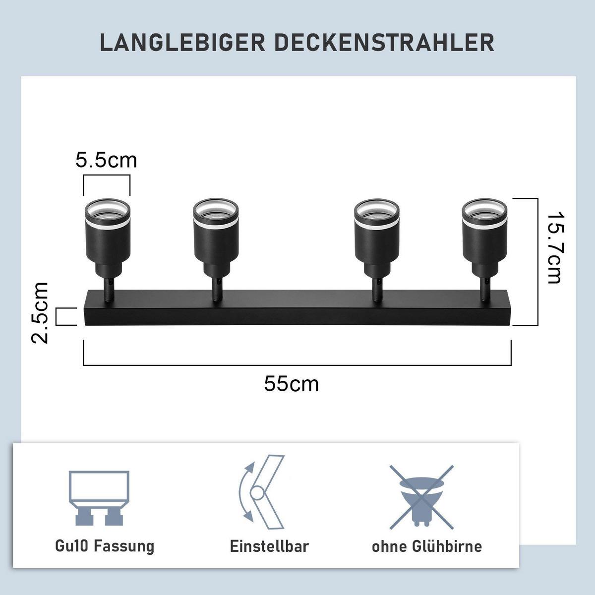 STRAHLER Elegant 4-flammig 55/5/15.7 cm - Schwarz, Metall (55/5/15.7cm) - ZMH