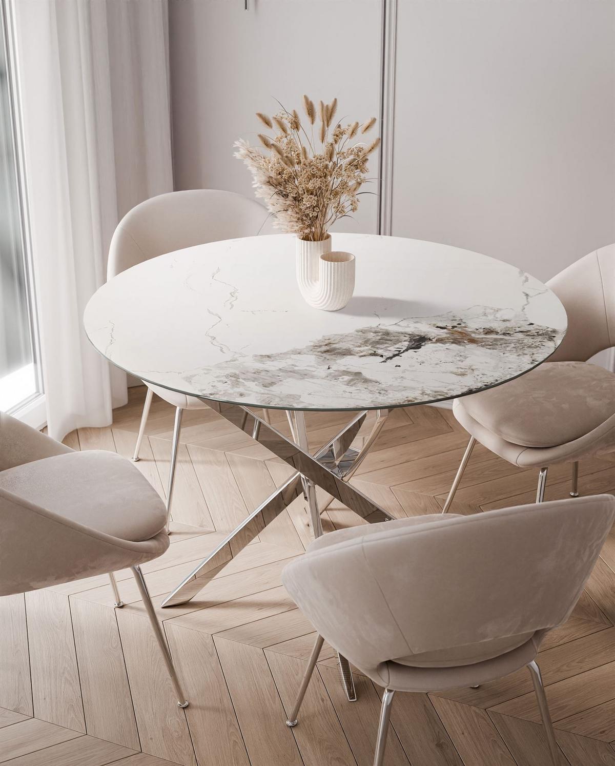 ESSTISCH BEIRA Runder Tisch 90 cm mit Keramikplatte und Chrom Tischbeine - Chromfarben/Silberfarben, Metall (90/90/72cm) - Lookway