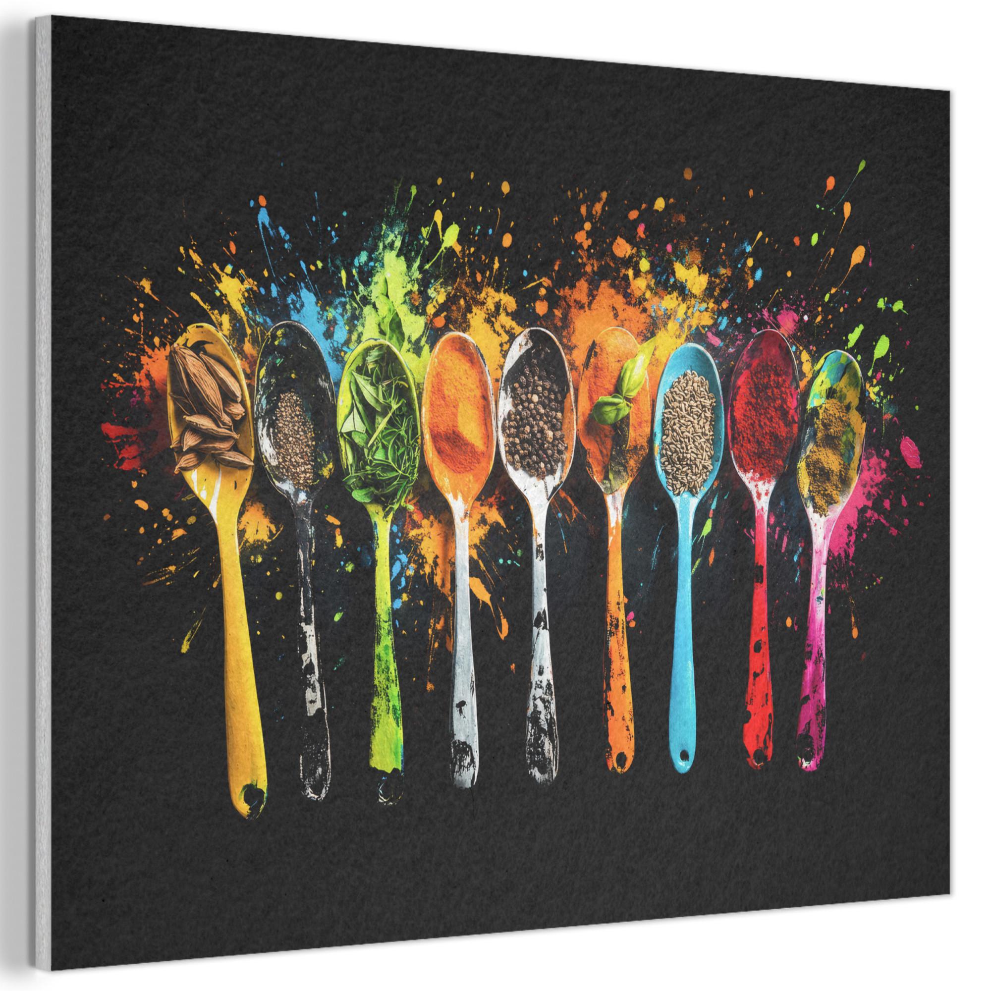 AKUSTIKBILD Löffel - Gewürze - Modern - Graffiti - Farbe - Farbenfroh Wanddeko 70x50 cm - Multicolor, Kunststoff (70/50/0.9cm) - MuchoWow