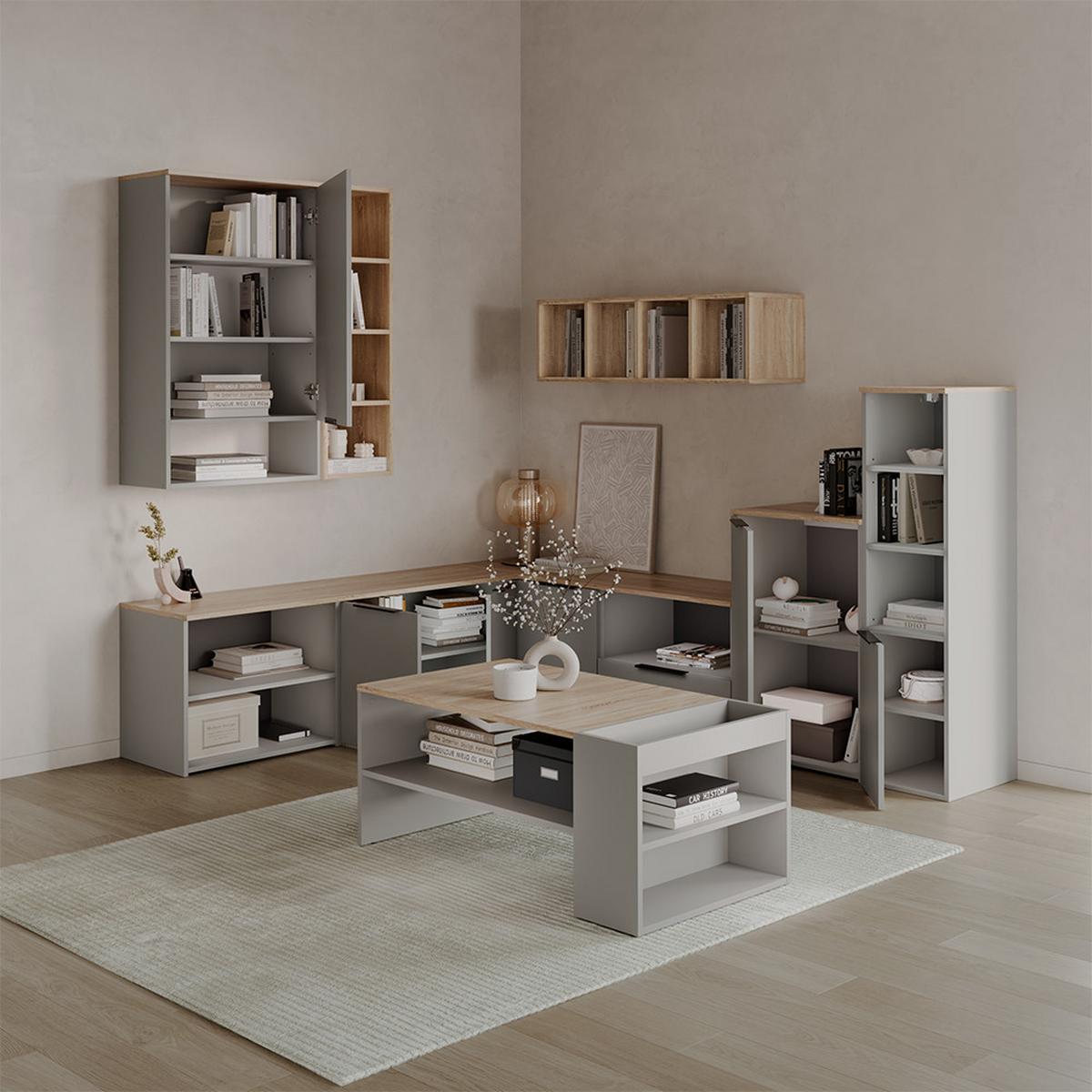 LOWBOARD Piave Greige 60 x 50 cm mit 2 Fächern - Greige, Holzwerkstoff (60/50/40cm) - Livinity®