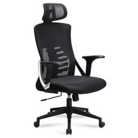 BÜRODREHSTUHL Schwarz Mesh mit Wippmechanik, Kopfstütze und 4-fach Lordosenstütze ASTRA - Schwarz, Kunststoff/Textil (65/123/65cm) - KADIMA DESIGN