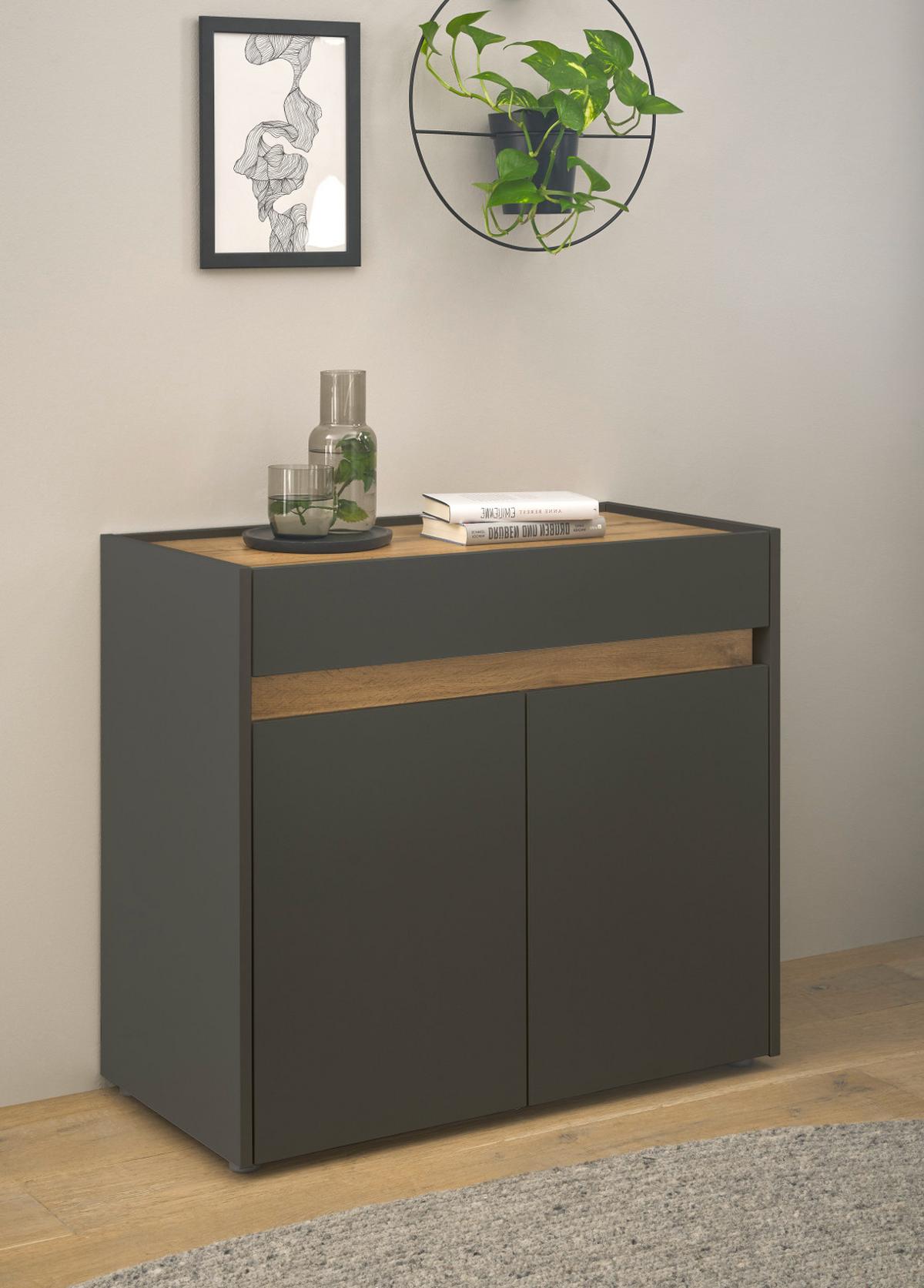 STANDCONTAINER Grau, Eiche Wotan 80 x 70 cm, Büro Kommode mit Stauraum und großem Schubkasten - Eiche Wotan/Schwarz, Holzwerkstoff/Kunststoff (80/70/40cm) - Furn.Design