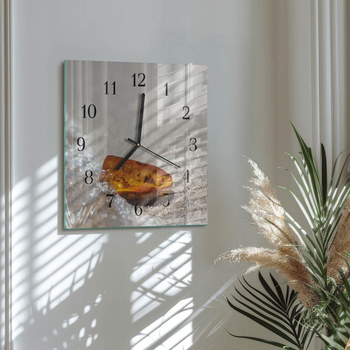WANDUHR aus Glas 30x30 cm - Bernstein - Goldfarben, Glas (30/30/0.4cm) - TULUP