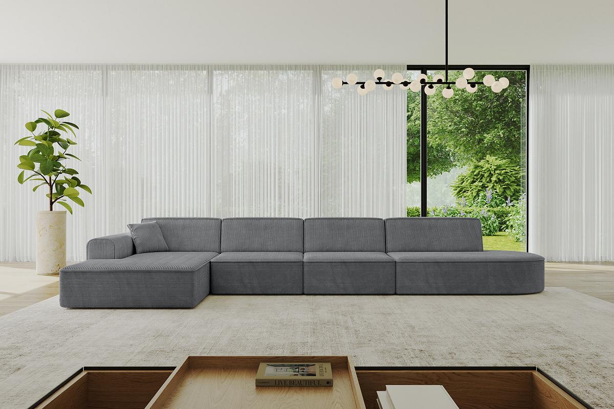 ECKSOFA Ottomane Links IREA-L3-v3 - 412x165x77 cm Duneklgrau - Dunkelgrau, Holzwerkstoff/Textil (412/165cm) - ALTDECOR