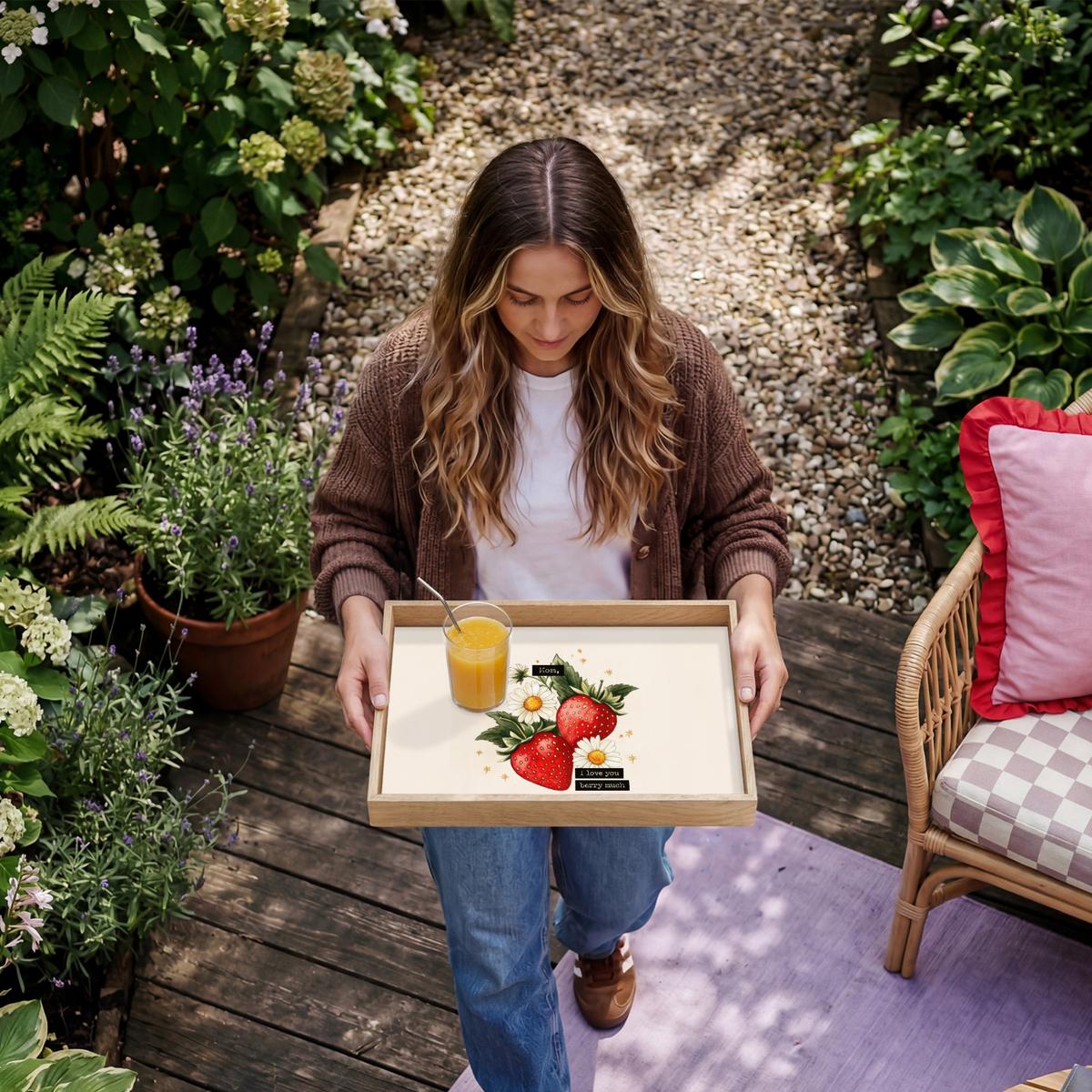 TABLETT Erdbeeren - Gänseblümchen - Zitat - Sterne 50x35 cm - Multicolor, Holz (50/5/5cm) - OnlyWow
