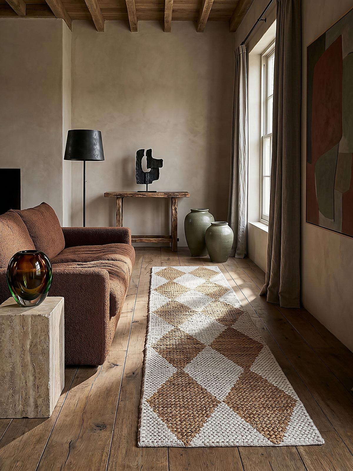 JUTETEPPICH BAIN, mit Rautenmuster, Beige, 60 x 230 cm - Beige, Textil (230/60cm) - KADIMA DESIGN