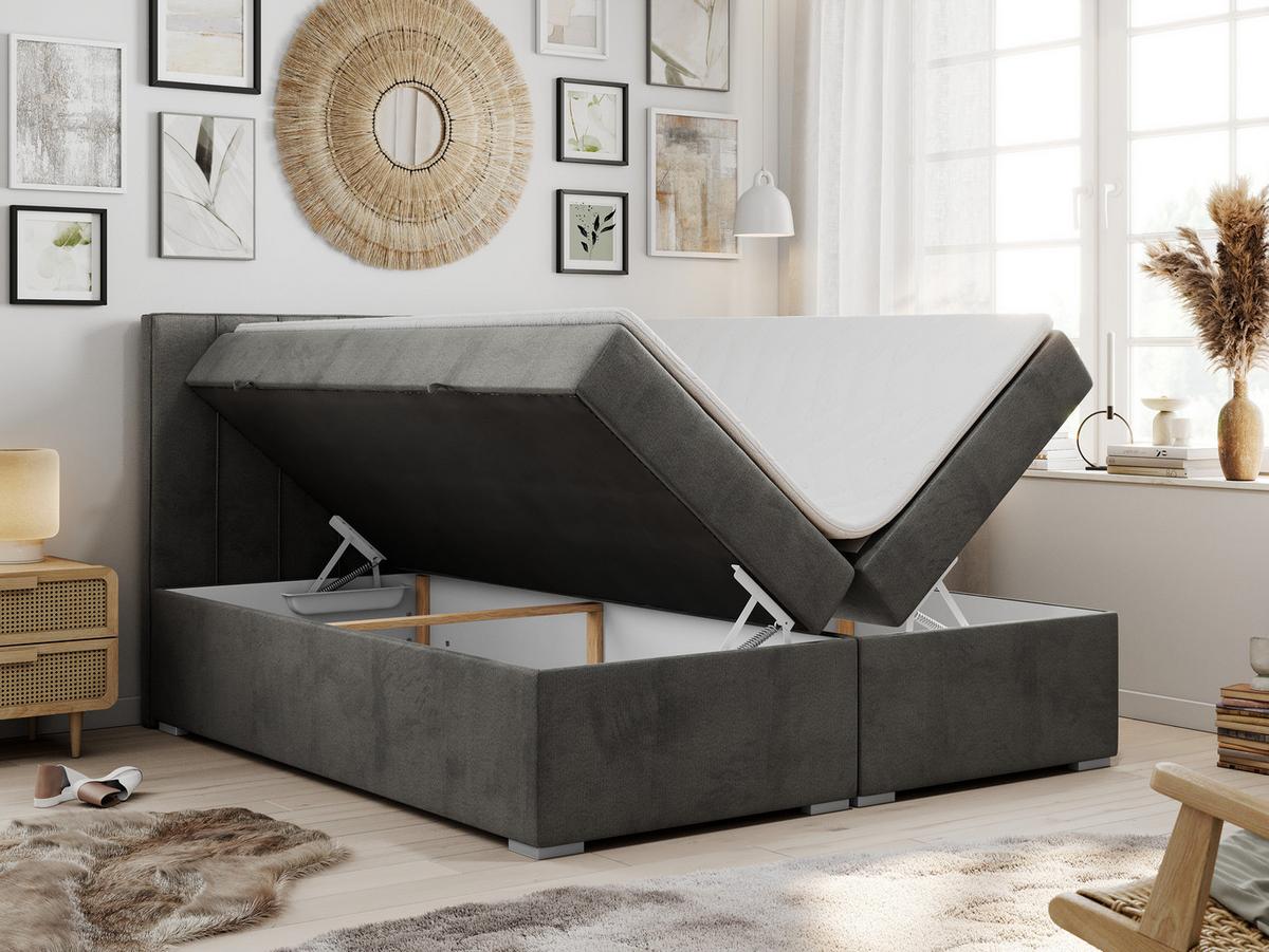 BOXBETT ALLY 160/200 Dunkelgrau Velvet - H3 - Dunkelgrau, Holz/Textil (160/200cm) - MKS