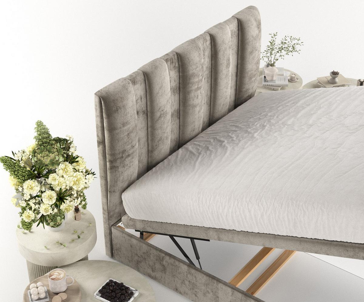 POLSTERBETT Orta mit Stauraum 120/200 cm Beige im Lotta Stoff - Beige/Schwarz, Holz/Holzwerkstoff (120/200cm) - AltaBeds