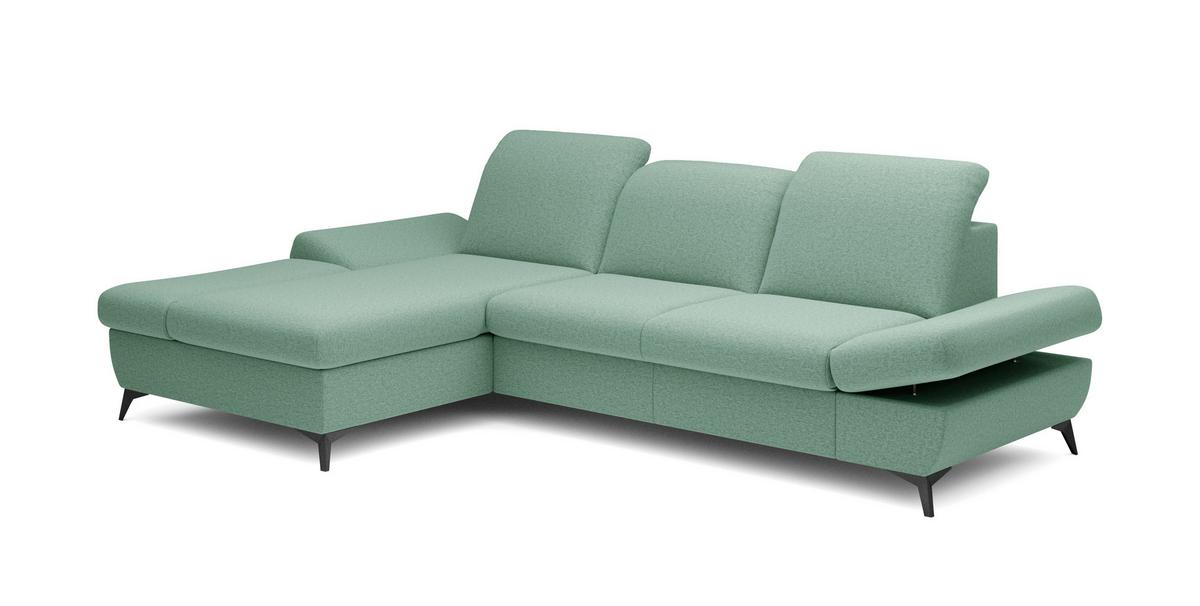 ECKSOFA FELICE L-S Grün Geflochtener Stoff mit Schlaffunktion - Salbeigrün, Holz (284/166cm) - MASSENO