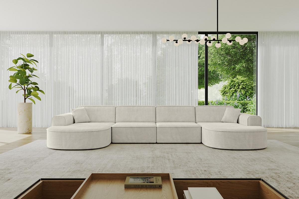 WOHNLANDSCHAFT MARI-U2 - 388x171x79 cm Creme Cord - Hellgrau/Creme, Holzwerkstoff/Kunststoff (388/79/171cm) - ALTDECOR