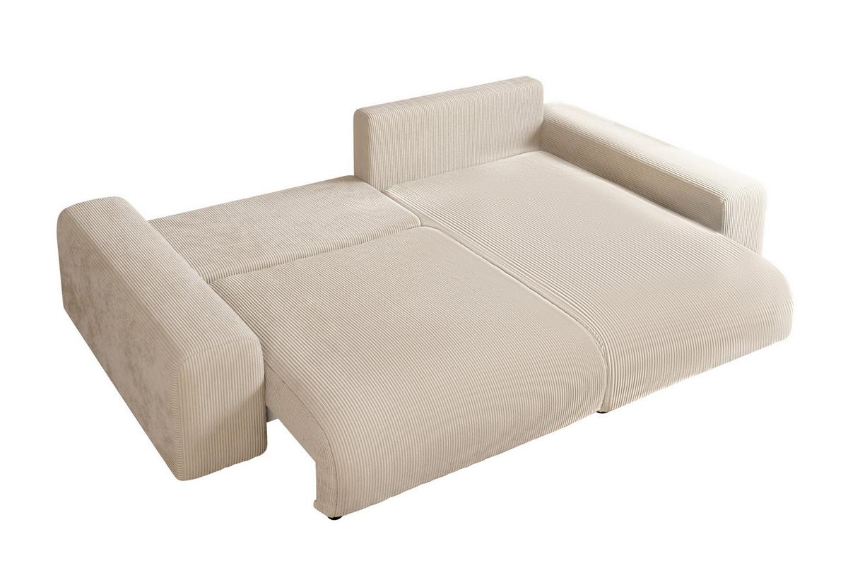 ECKSOFA mit Schlaffunktion, Bettkasten, Wellenunterfederung, seitenverkehrt montierbar B255/T165/H84 cm, Liegefl. 148x196 cm, Cord Beige / 21001 - Beige/Schwarz, Kunststoff/Textil (255/165cm) - luma-home