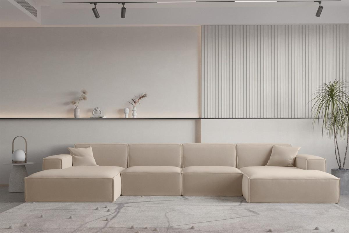 WOHNLANDSCHAFT Celes Premium Opera - Sandfarben, Holzwerkstoff/Textil (379/73/165cm) - Fun Möbel