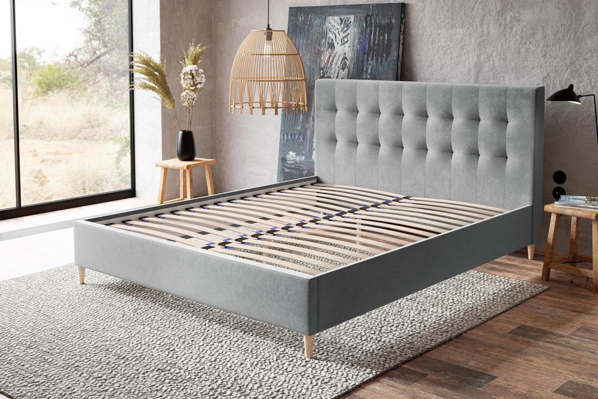 POLSTERBETT LUX Rio mit Kopfteil, 160 x 200 cm, Doppelbett mit Lattenrost aus Holz, Velourstoff Dunkelgrün, Füße in Farbe: Weiß - Dunkelgrün, Holz/Textil (160/200cm) - Alpi-Möbel
