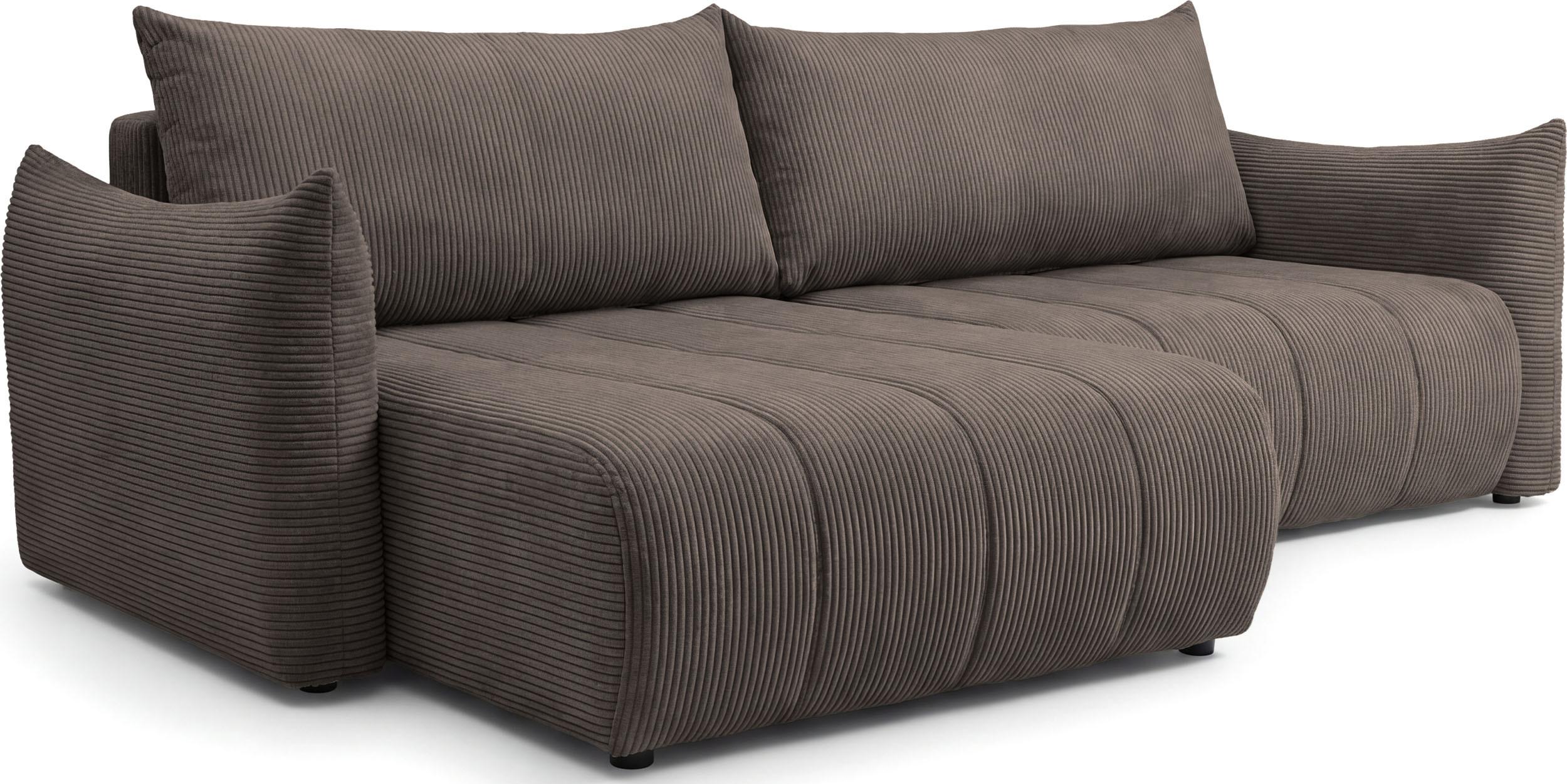 ECKSOFA Liv mit Schlaffunktion & Bettkasten in Cordstoff Braun, Universell 260/154/86 cm - Schwarz/Braun, Kunststoff/Textil (260/154cm) - WFL GROUP