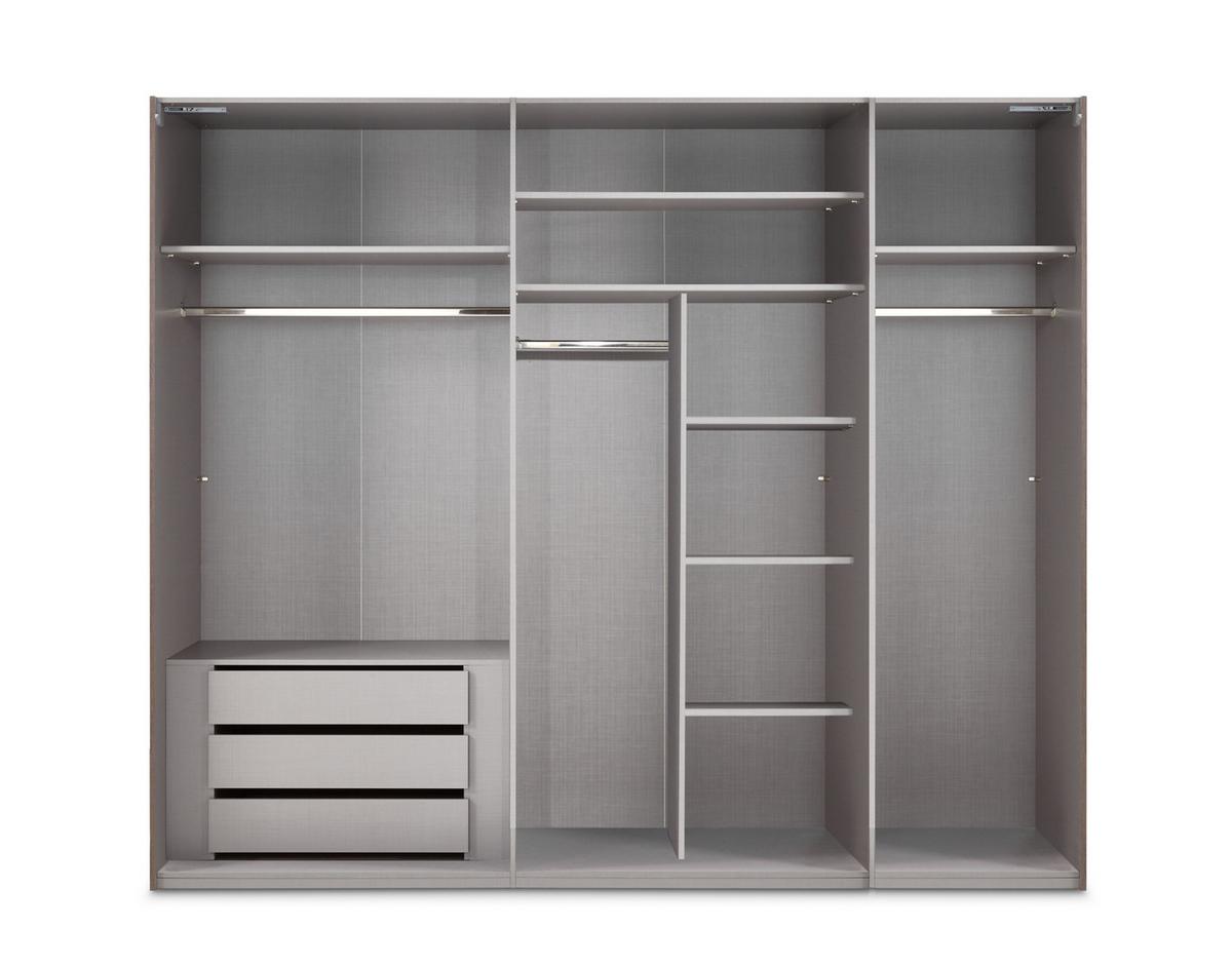 SCHWEBETÜRENSCHRANK 3-türig B250/H216/T65 cm in Sandgrau, eine Spiegeltür, Kleiderschrank inkl. Vollausstattung / 22014 - Sandfarben/Rot, Holzwerkstoff/Metall (250/216/65cm) - luma-home