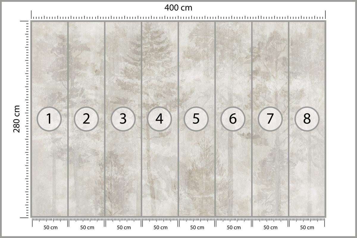 FOTOTAPETE für Wohnzimmer Boho Abstraktion Wald Bäume Beton Vintage 400x280 - Beige, Papier (400/280cm) - Muralo
