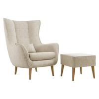 SESSEL Estjano Cord mit Fußbank - Beige/Naturfarben, Holz/Textil (80/106/95cm) - MIRJAN24