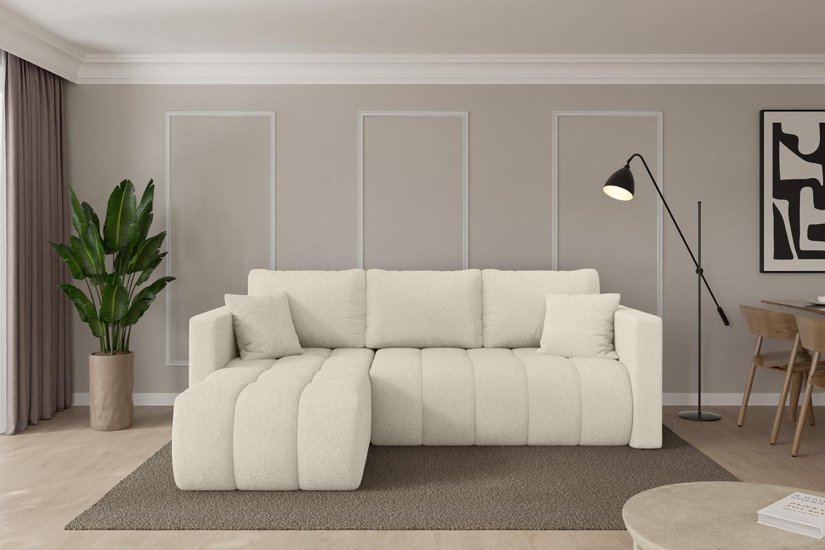 ECKSOFA mit Schlaffunktion Ottomane Links GARD-L 226x146x85 Beige Bouclé - Sandfarben/Beige, Holzwerkstoff/Kunststoff (226/146cm) - ALTDECOR