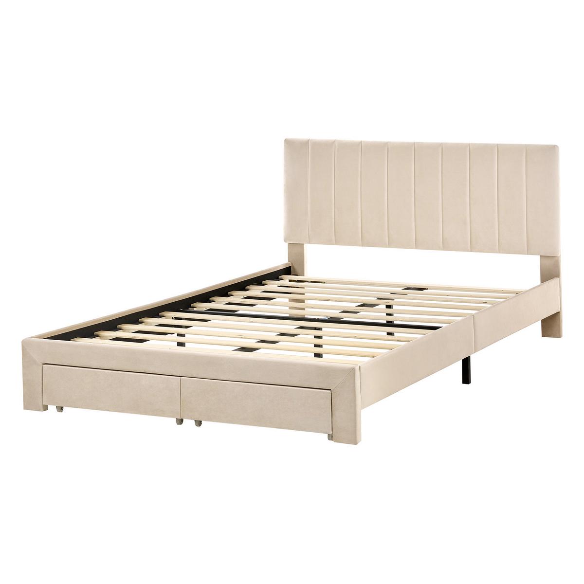 BETT mit Schubladen 140/200 cm Samtstoff Beige Lonzac - Beige, Textil (140/200cm) - Beliani