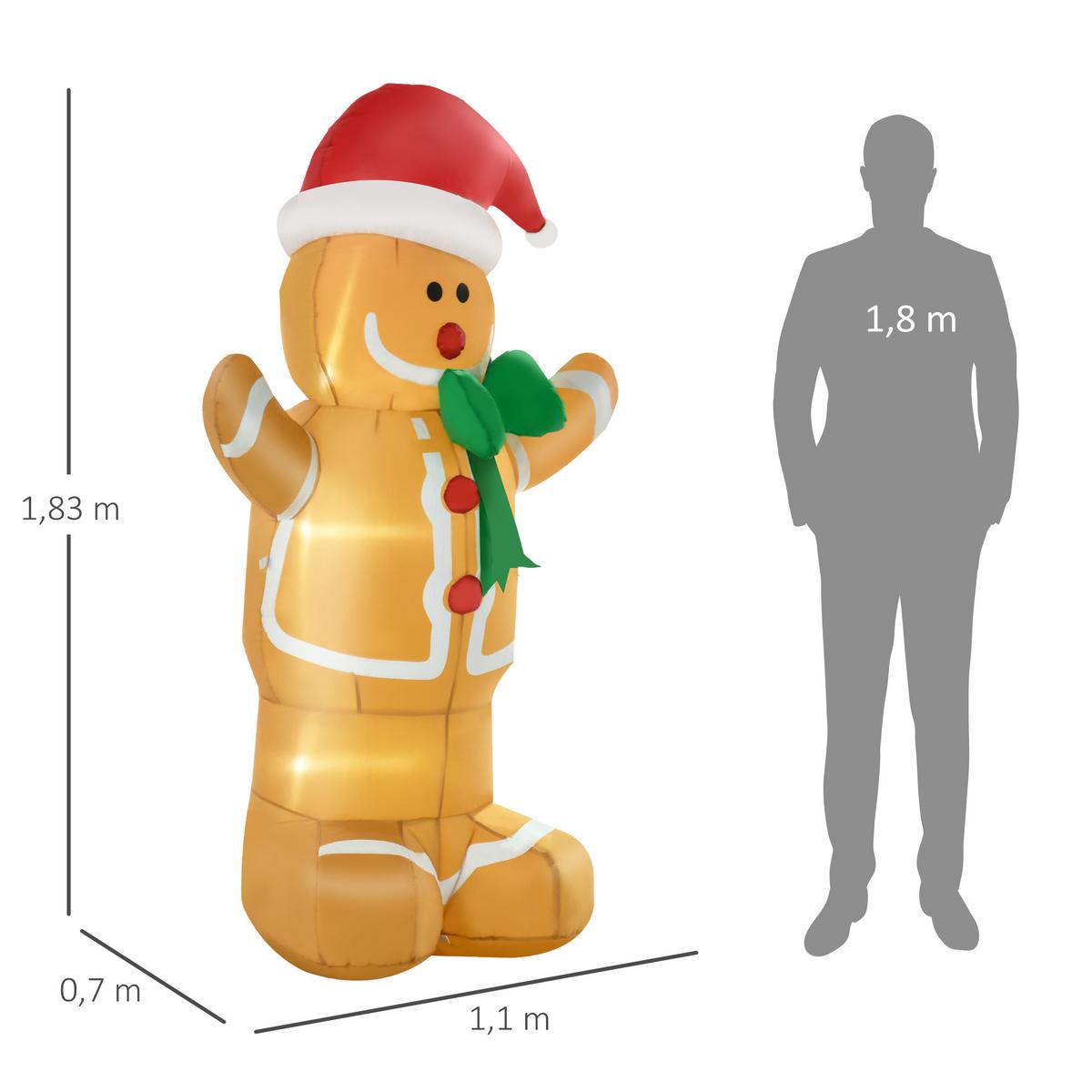 LEBKUCHENMANN aufblasbar Weihnachtsdeko 1,83 m , 3 LEDs wetterfest - Gelb, Textil (70/183/110cm) - HOMCOM