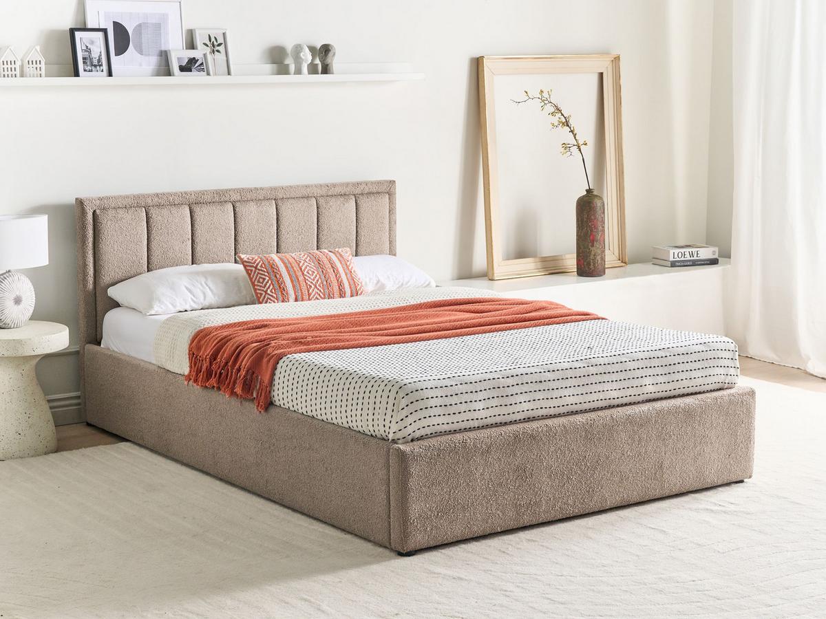 BETT mit Stauraum 140/200 cm Bouclé Taupe Montlaur - Taupe, Textil (140/200cm) - Beliani