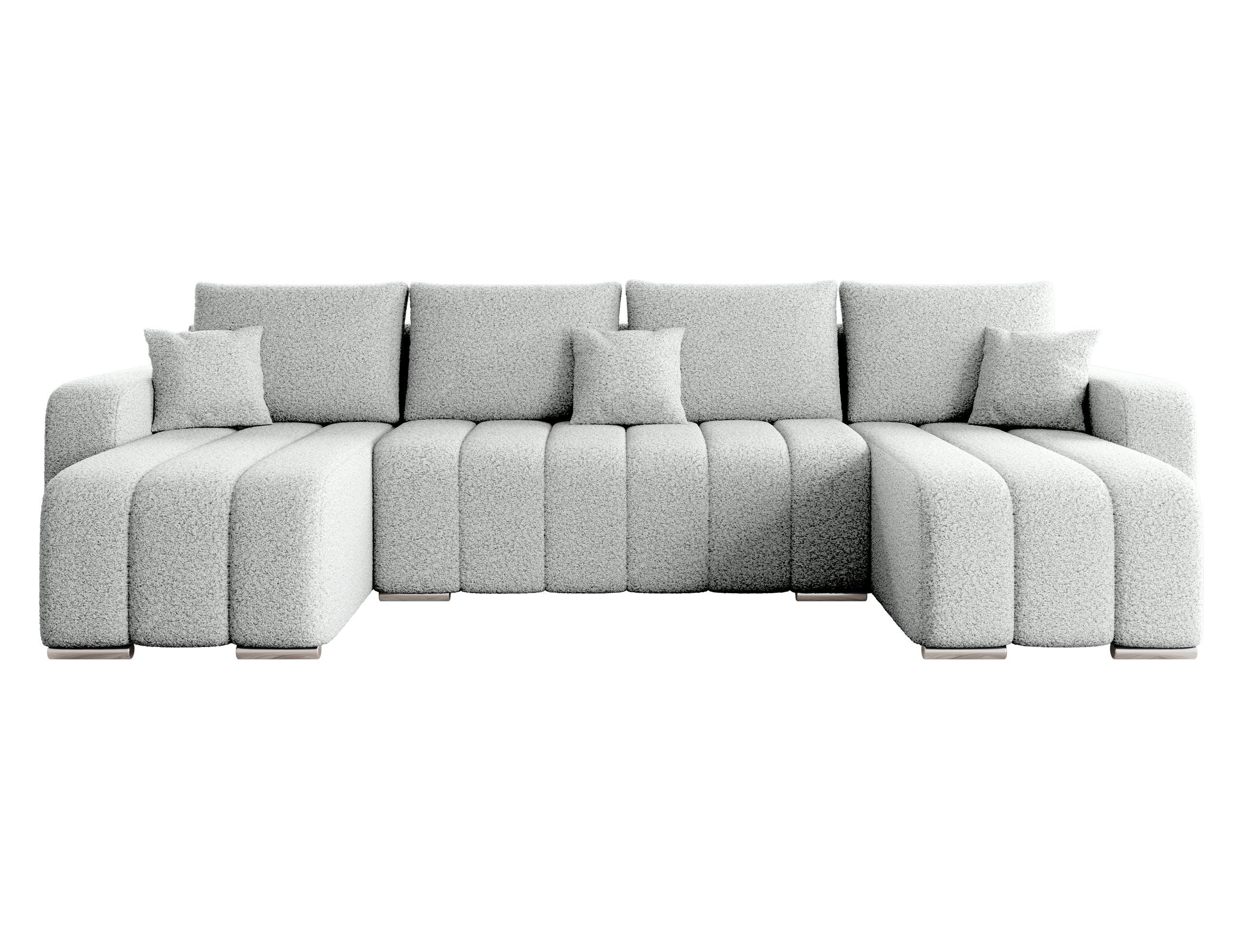 WOHNLANDSCHAFT Pufetto U Boucle - Silberfarben/Hellgrau, Holz/Textil (313/86/147cm) - MIRJAN24