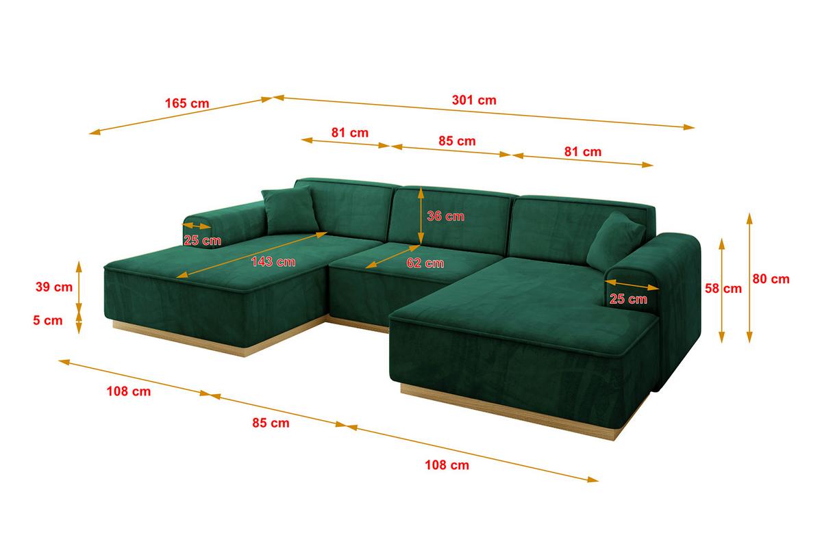 WOHNLANDSCHAFT IREA-U1-v2 - 301x165x80 cm Grün - Dunkelgrün, Holzwerkstoff/Textil (301/80/165cm) - ALTDECOR