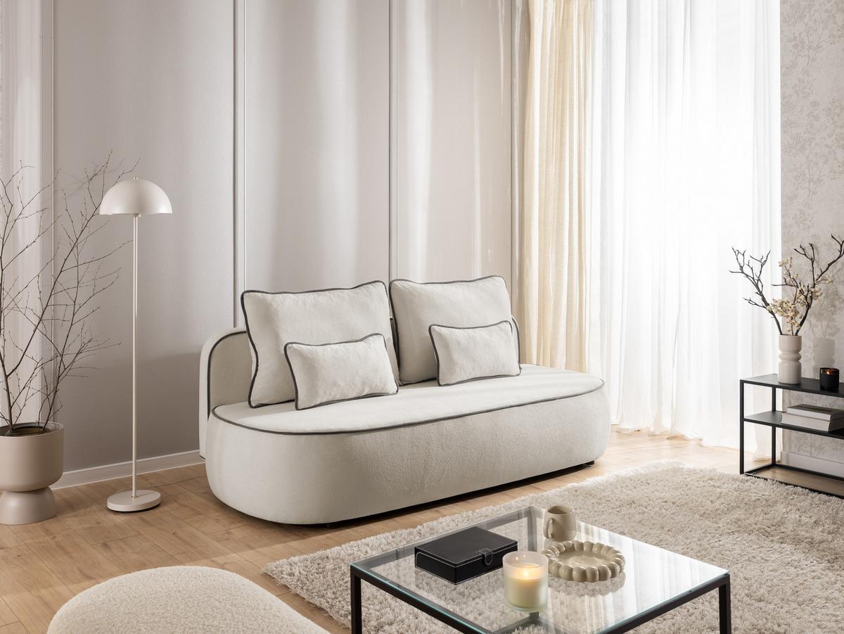 KINDERSOFA Vero im modernen und abgerundeten Design mit Schlaffunktion und Bettkasten aus Helllgrau Plüschstoff mit graphiter Paspel - Hellgrau/Schwarz, Holz/Kunststoff (210/90/98cm) - S-Style Möbel