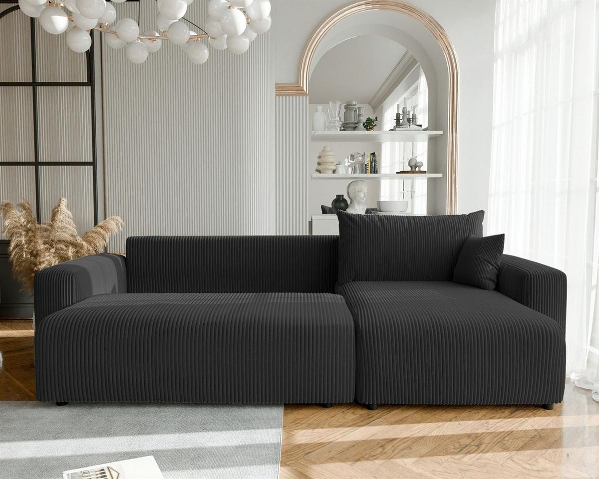 ECKSOFA Luna Max Mit Schlaffunktion - Schwarz, Holzwerkstoff/Textil (145/278cm) - Fun Möbel