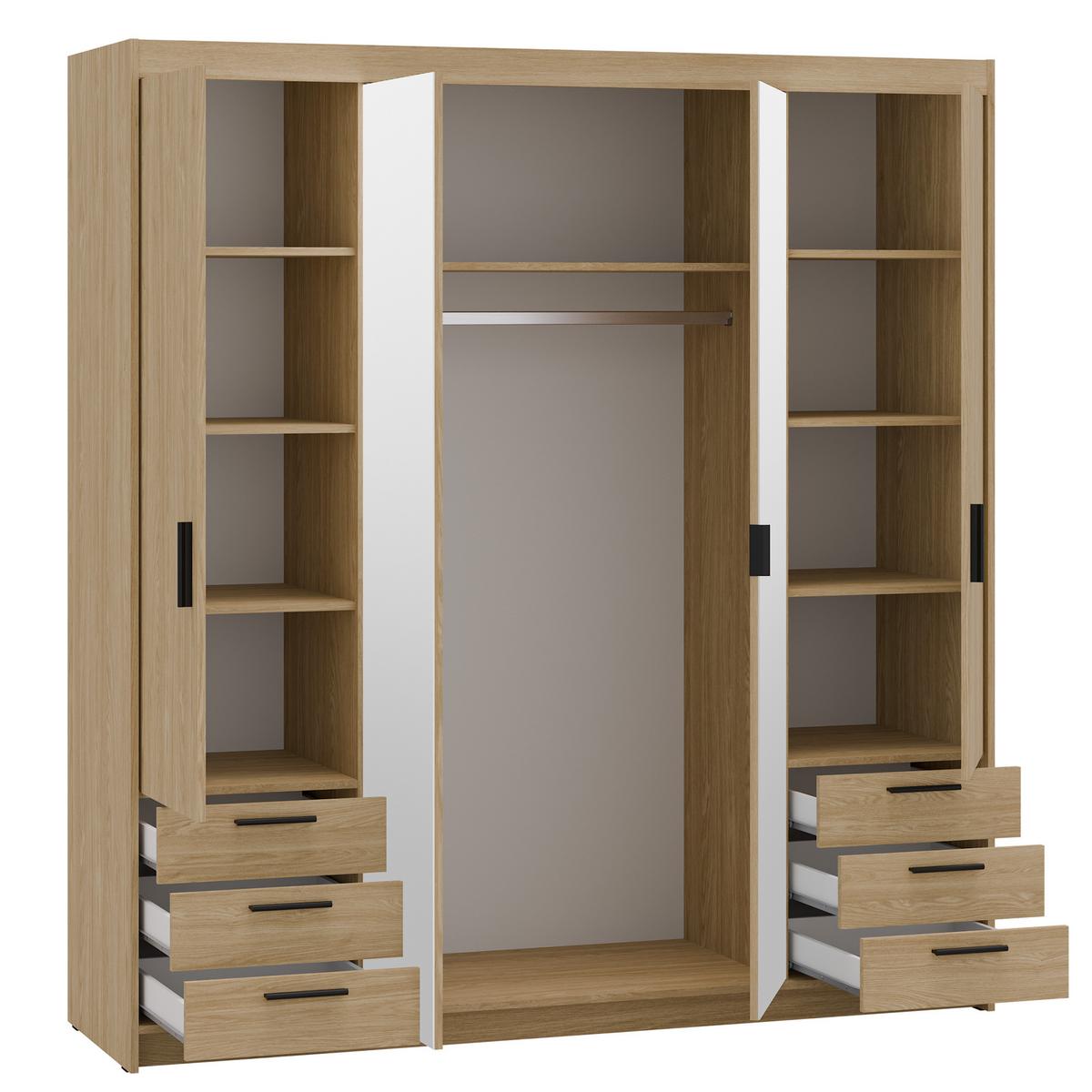 DREHTÜRENSCHRANK Elena mit 4 Türen, 6 Schubladen und Spiegel, 176 cm, Eiche Geölt - Eichefarben, Holzwerkstoff (176/190/53cm) - Beautysofa