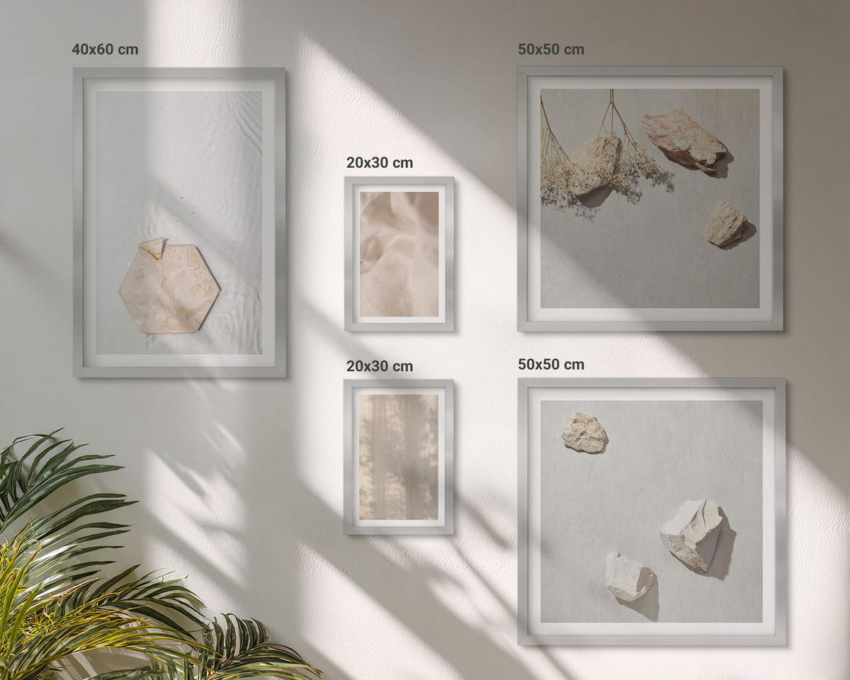 BILDER SET 5er Set - 50x50 cm & 20x30 cm & 40x60 cm Silberner Rahmen - Dezente Boho-Naturtexturen - Silberfarben, Kunststoff (40/60cm) - TULUP