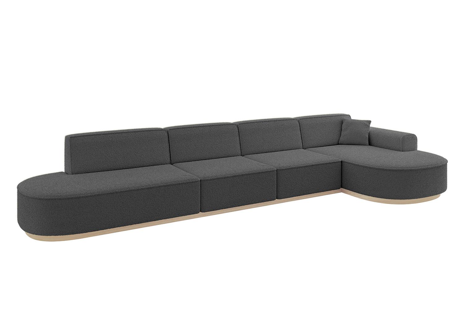 ECKSOFA Ottomane Rechts MARI-L3-v1 - 413x171x83 cm Grau Bouclé - Grau, Holzwerkstoff/Textil (171/413cm) - ALTDECOR