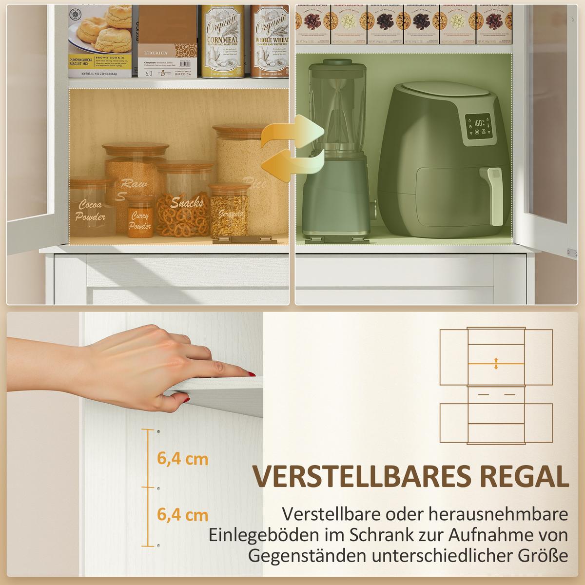 KÜCHENSCHRANK MDF Cremeweiß - Creme/Schwarz, Holzwerkstoff/Metall (40/182.5/76cm) - HOMCOM
