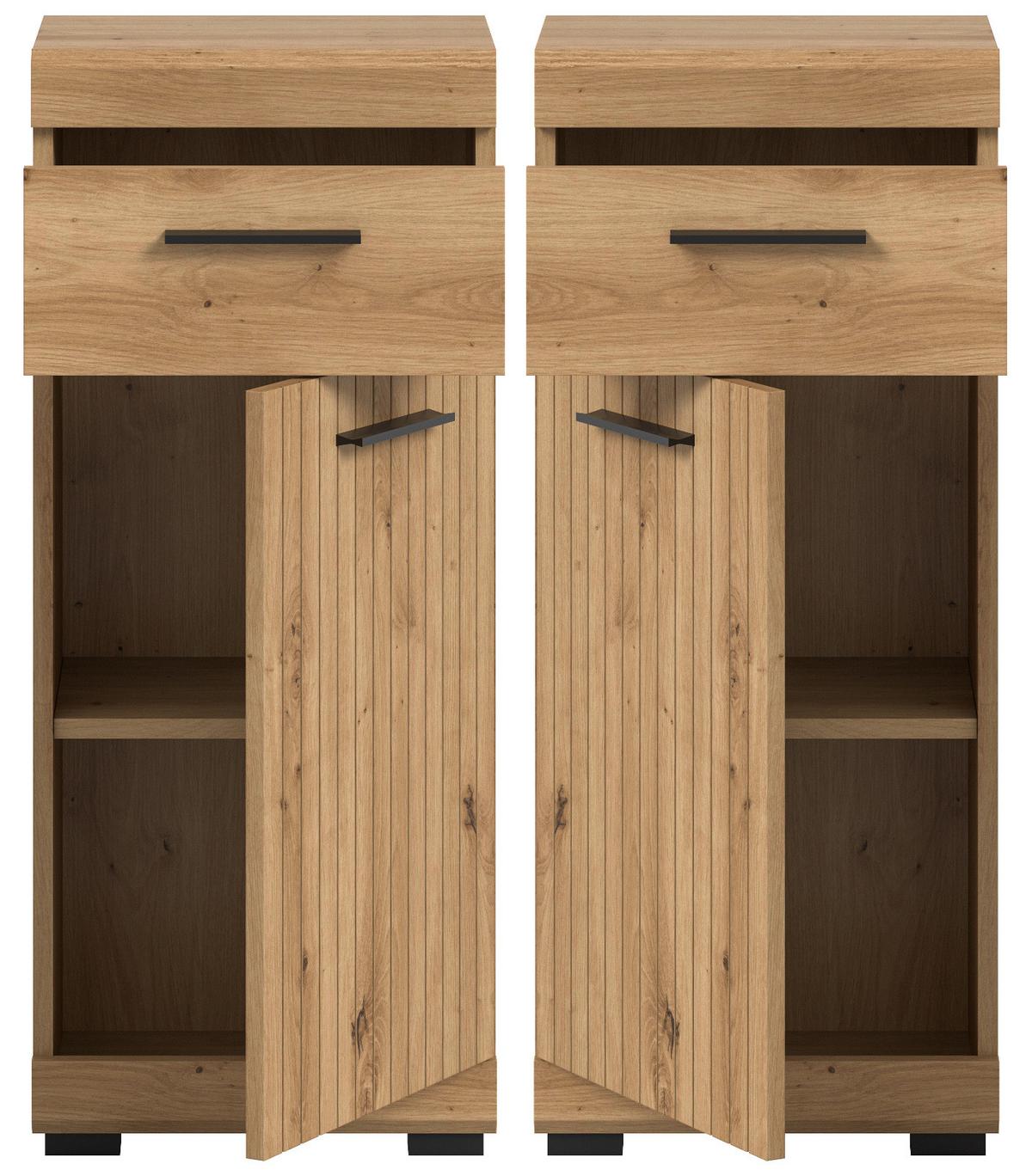 BADKOMMODE Eiche Artisan 37 x 88 cm, Badschrank mit moderner Rillen-Optik - Schwarz/Eiche Artisan, Holzwerkstoff/Kunststoff (37/88/31cm) - Inn.Furn