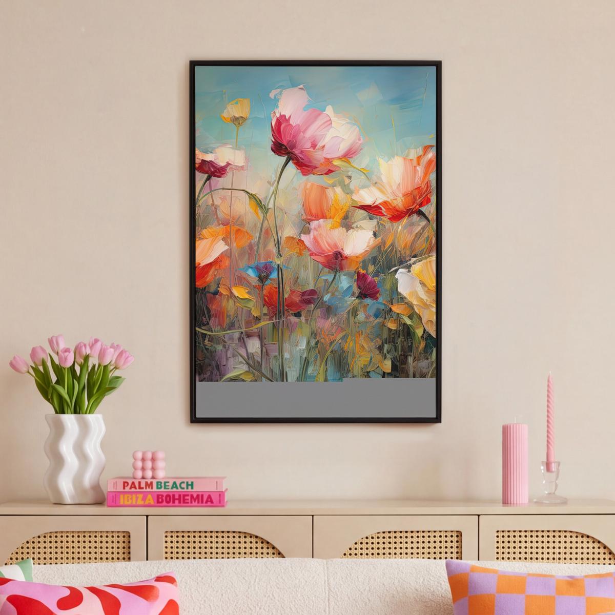 LEINWAND Bilder mit Rahmen - Blumen - Aquarell - Kunst - Botanisch - Natur - 60x90 - Orange, Textil (60/90cm) - MuchoWow