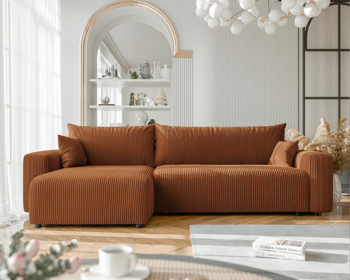 ECKSOFA mit Schlaffunktion und Bettkasten, Orange - Orange, Holzwerkstoff/Textil (145/278cm) - Idohome