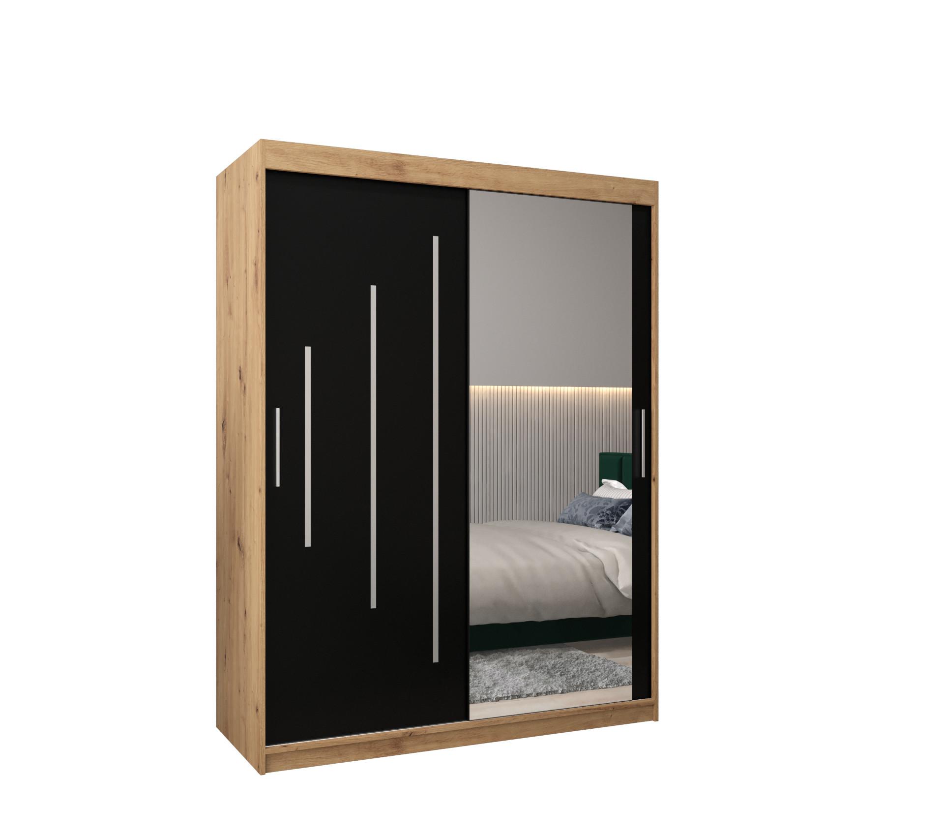 SCHWEBETÜRENSCHRANK 200/150/62 2-türig - Silberfarben/Schwarz, Holz/Kunststoff (150/200/62cm) - Abiks Möbel