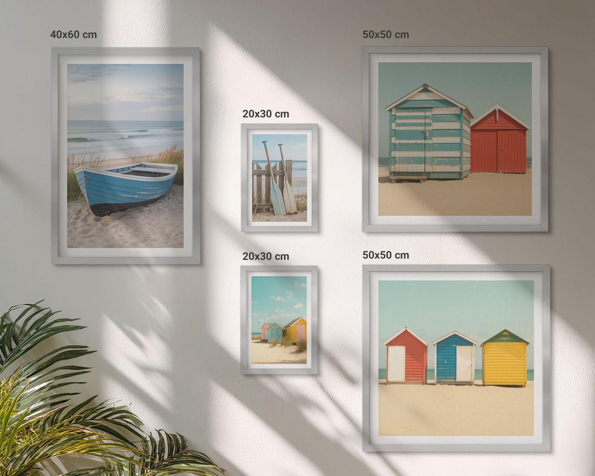 BILDER SET 5er Set - 50x50 cm & 20x30 cm & 40x60 cm Silberner Rahmen - Farbenfrohe Berge und Küstenstädte - Silberfarben, Kunststoff (40/60cm) - TULUP